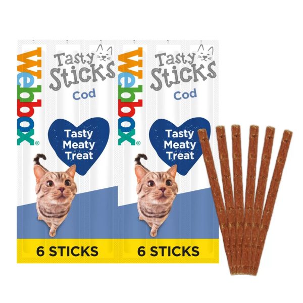 6 x CAT STICKS WITH COD 30G on Sale